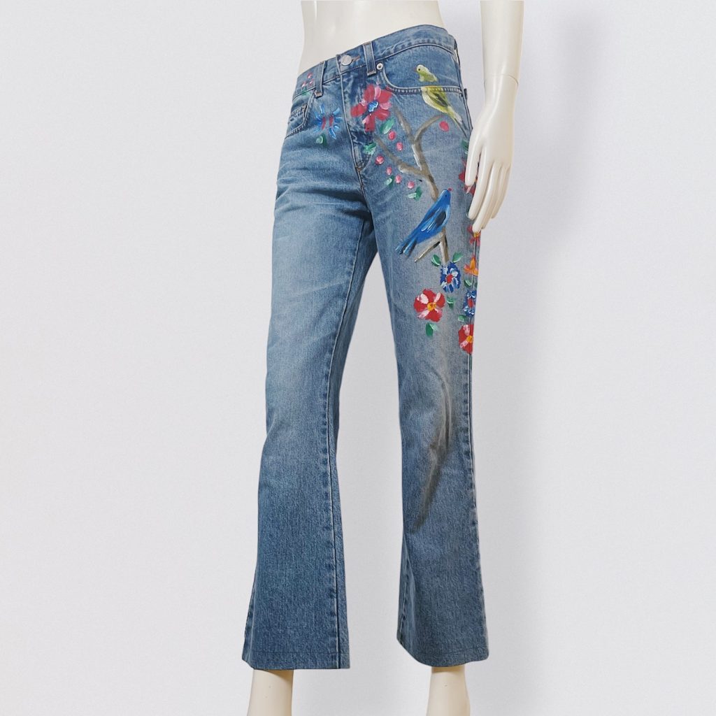 ICEBERG – floral and birds hand painted flare jeans