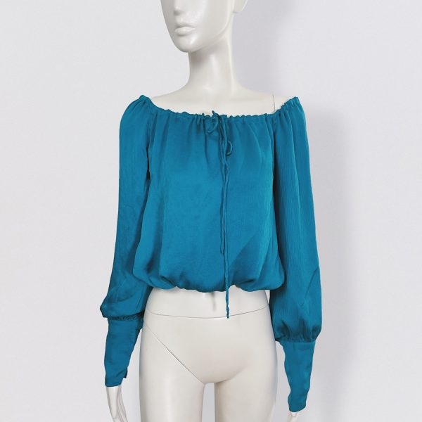 Vintage 90s YVES SAINT LAURENT blue green silk longsleeves blouse