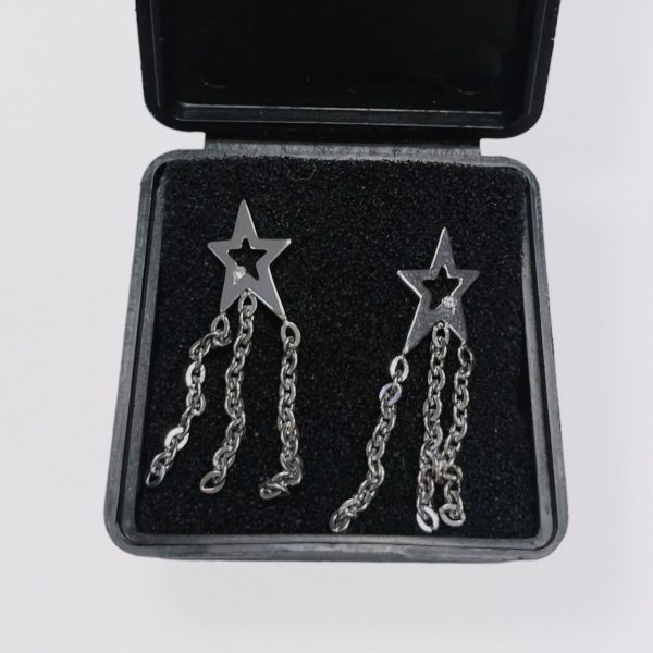 THIERRY MUGLER - silver star earrings with mini chains - Image 2