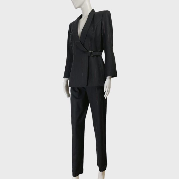 THIERRY MUGLER 00s navy blue stripes wool suit - Image 2