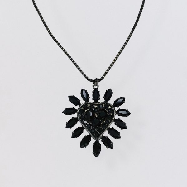 Vintage 80s MOSCHINO metal and black rhinestones heart pendant necklace 2