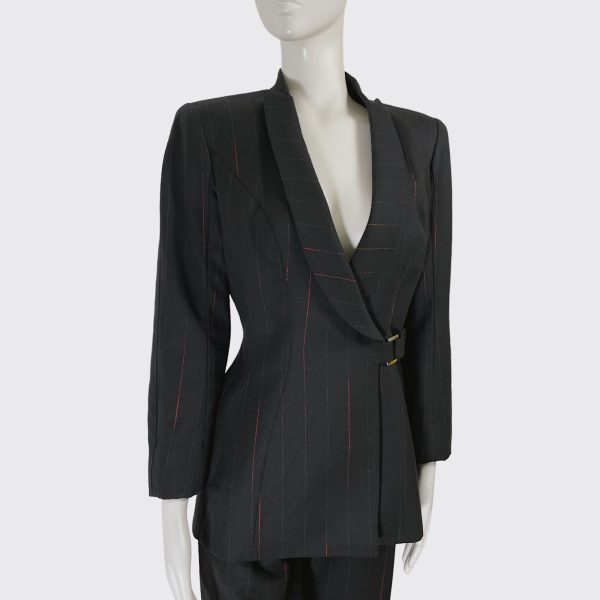 THIERRY MUGLER 00s navy blue stripes wool suit - Image 3
