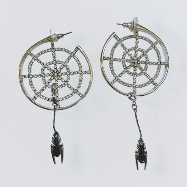 00s Silver spider web earrings with rhinestones and removable spider