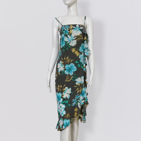Vintage 90s GEORGES RECH silk dress with floral print and ruffle