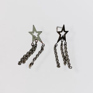 Vintage 00s THIERRY MUGLER silver star earrings with mini chains