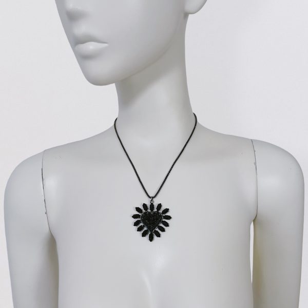 MOSCHINO - metal and black rhinestones heart pendant necklace - Image 3