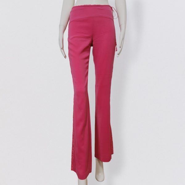 CHINE COLLECTION - pink silk pants with lace detail - Image 2