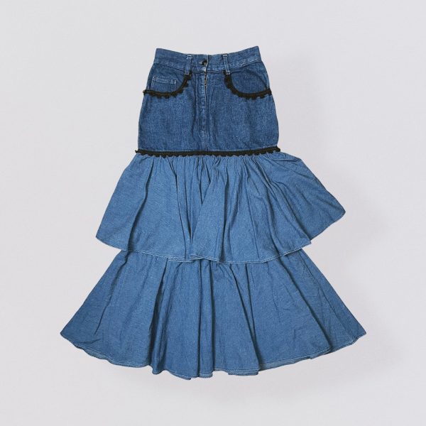 MOSCHINO - 1987 maxi denim skirt with ruffles - Image 3