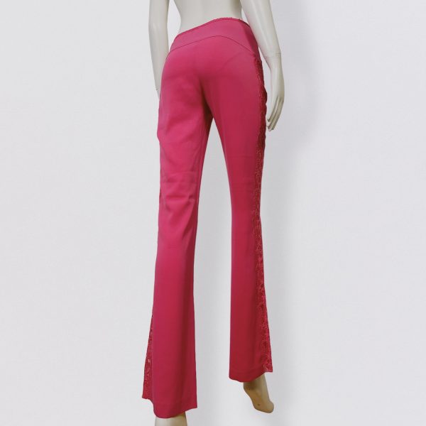 CHINE COLLECTION - pink silk pants with lace detail - Image 3