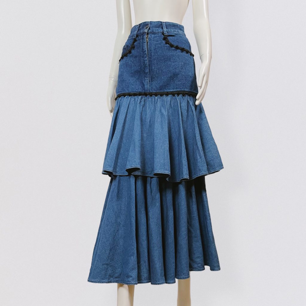 MOSCHINO – 1987 maxi denim skirt with ruffles