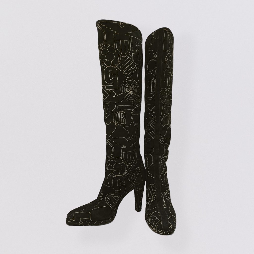 DIRK BIKKEMBERGS – black suede leather heel boots embroidered with gold pattern