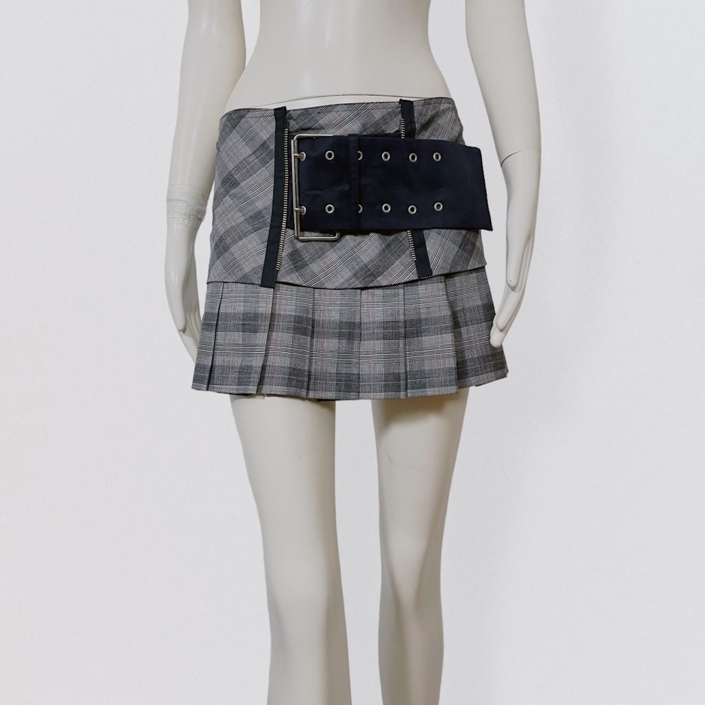 PINKO – tartan low waist pleated mini skirt with integrated belt