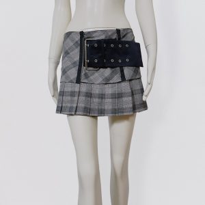 Vintage PINKO tartan low waist pleated mini skirt with integrated belt