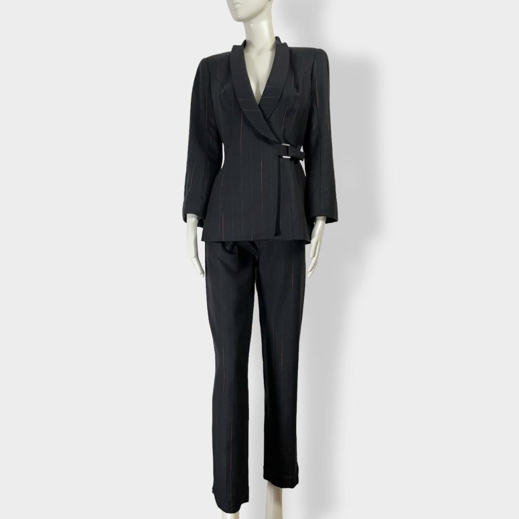 THIERRY MUGLER 00s navy blue stripes wool suit