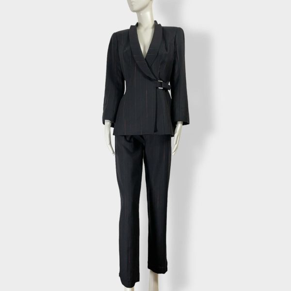 THIERRY MUGLER 00s navy blue stripes wool suit