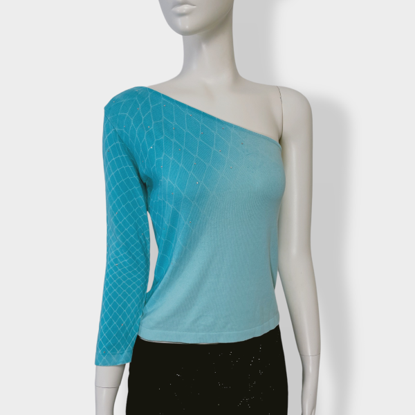 Vintage 00s VERSACE JEAN COUTURE turquoise asymmetrical top