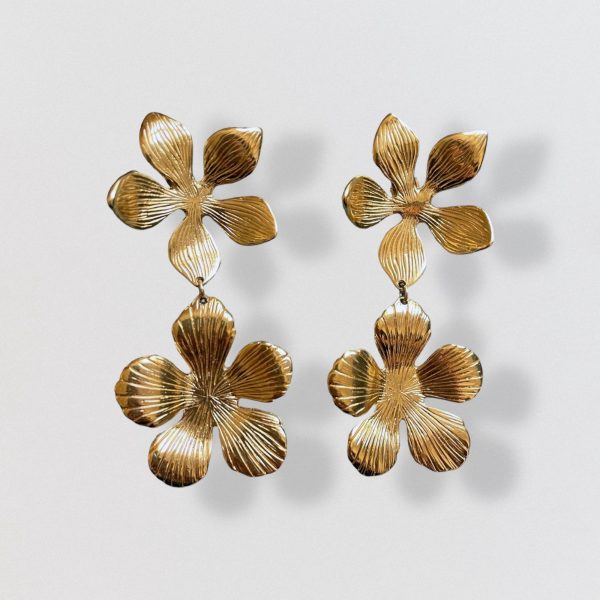 Vintage 80s AGATHA gold flower dangling earrings