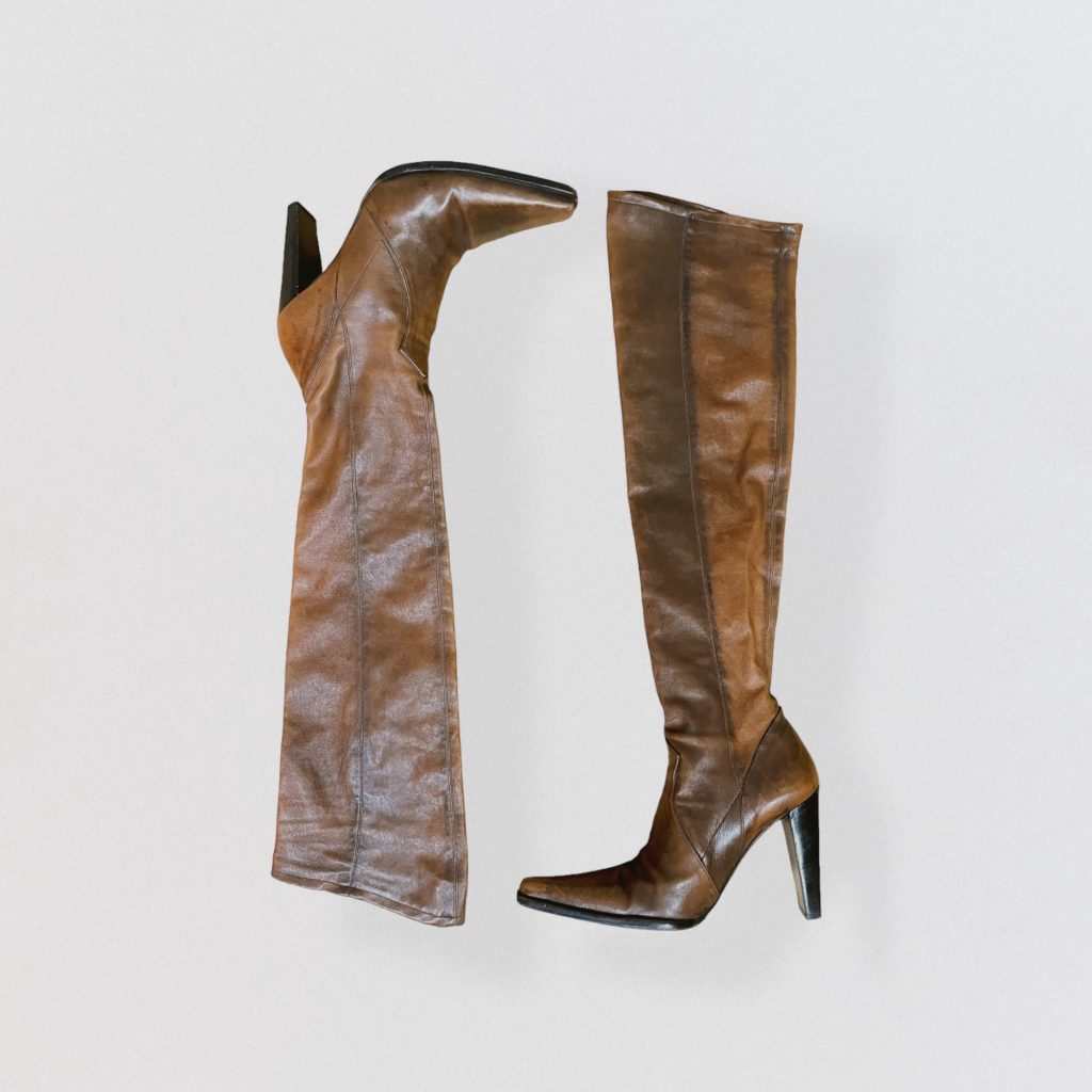 PLEIN SUD – brown leather stretch high boots with heels