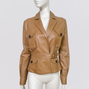 Vintage CHRISTIAN DIOR prefall 2010 Camel leather safari jacket with integrated belt
