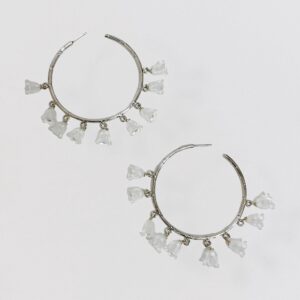 Vintage PHILLIPE FERRANDIS silver hoop earrings with lily of the valley flowers pearls