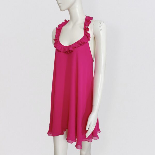 Vintage CHANTAL THOMASS fuchia pink silk mini backless dress with ruffle