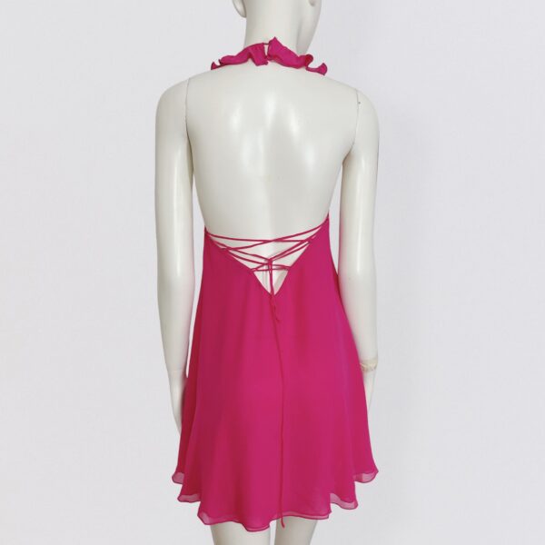 Vintage 00s CHANTAL THOMASS fuchia pink silk mini backless dress with ruffle