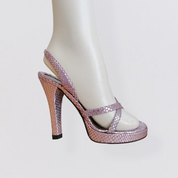 Vintage GIANNI VERSACE shiny pink snake print heel leather sandals