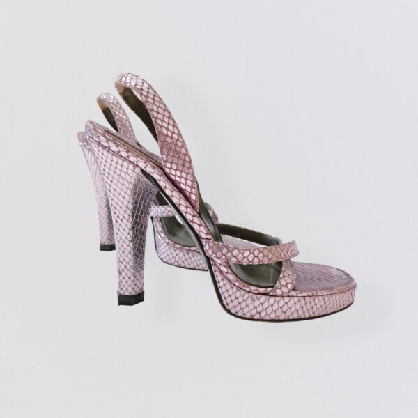GIANNI VERSACE - Shiny pink snake print heel leather sandals - Image 2