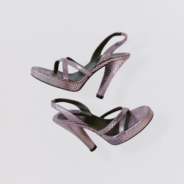 Vintage 90s GIANNI VERSACE shiny pink snake print heel leather sandals