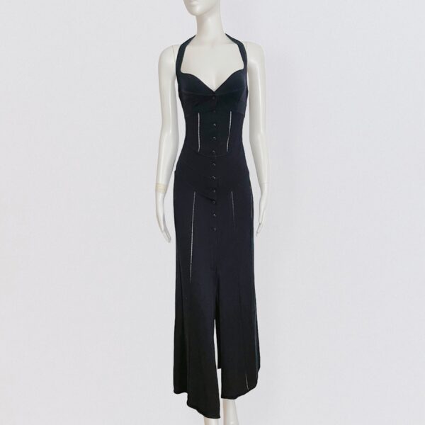 Vintage 90s THIERRY MUGLER black cotton backless maxi dress 1