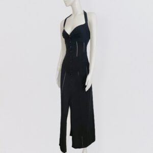 Vintage 90s THIERRY MUGLER black cotton backless maxi dress
