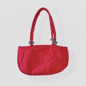 Vintage 00s MONA MOHANNA red wild silk half-moon handbag with glass beads