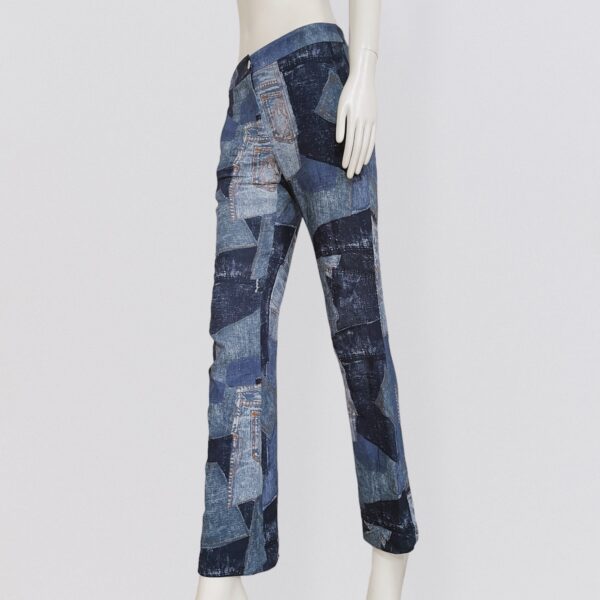 Vintage 90s MOSCHINO COUTURE - Trousers in fluid fabric with patchwork denim print
