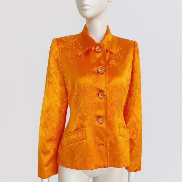 Vintage 80s YVES SAINT LAURENT - Orange satin jacket with floral embroidery 1
