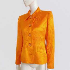 Vintage 80s YVES SAINT LAURENT - Orange satin jacket with floral embroidery