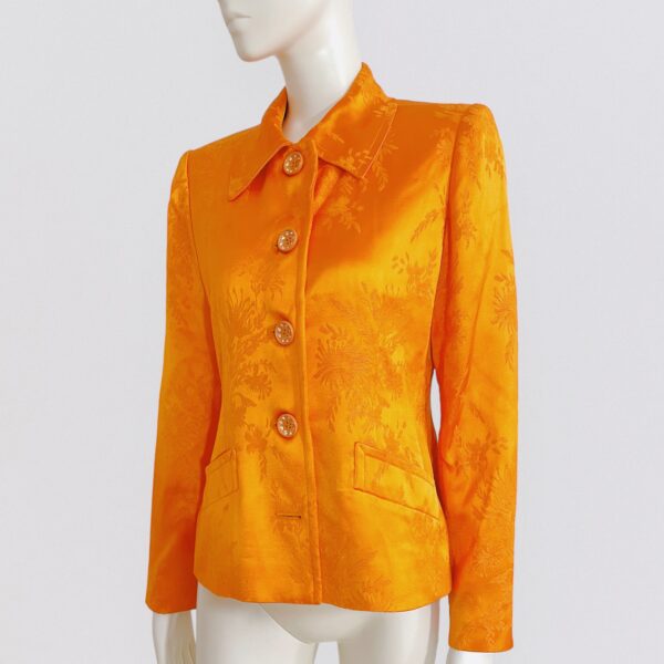 Vintage 80s YVES SAINT LAURENT - Orange satin jacket with floral embroidery