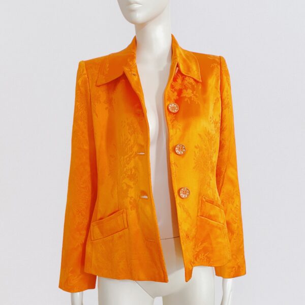 YVES SAINT LAURENT - Orange satin jacket with floral embroidery - Image 4