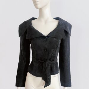 Vintage 00s LOLITA LEMPICKA - Black jacket with wide collar and tone on tone butterfly & floral print