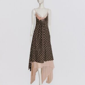 Vintage 00s ANTONIO MARRAS Brown maxi cotton dress with floral print & powder pink petticoat