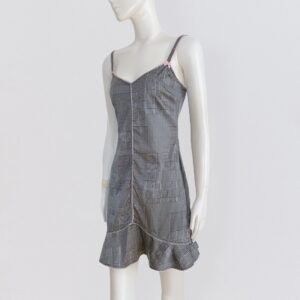 Vintage 00s CHRISTIAN DIOR - Grey checked satin mini slip dress, lace details & baby pink bow