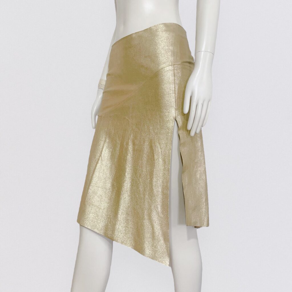 LOLITA LEMPICKA – S/S 2001 Asymmetrical gold leather midi