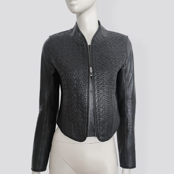 Vintage 90s GIANFRANCO FERRE - Black lambskin bomber jacket with braided details 1
