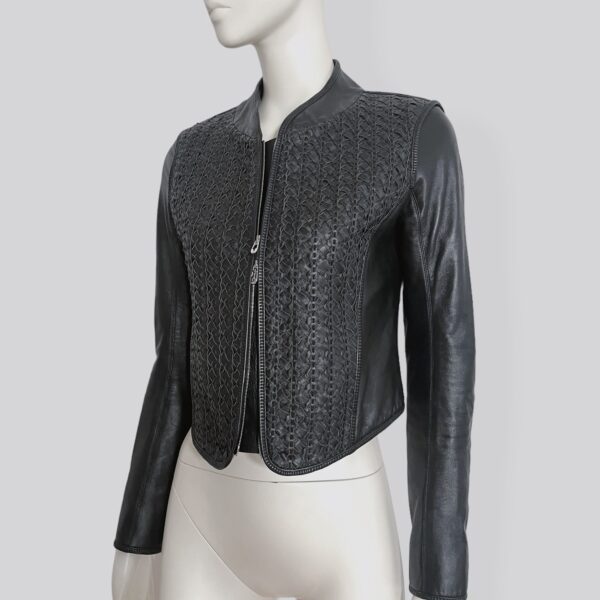 Vintage 90s GIANFRANCO FERRE - Black lambskin bomber jacket with braided details 2