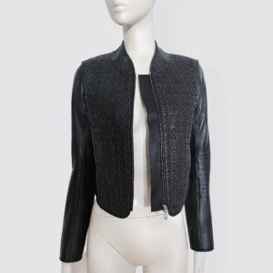 Vintage 90s GIANFRANCO FERRE - Black lambskin bomber jacket with braided details