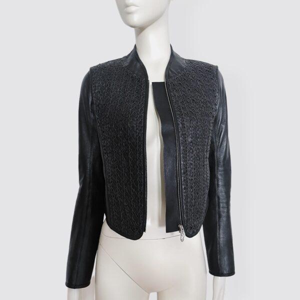 Vintage 90s GIANFRANCO FERRE - Black lambskin bomber jacket with braided details
