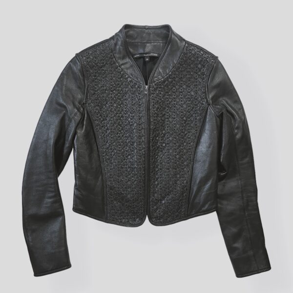 GIANFRANCO FERRE - Black lambskin bomber jacket with braided details - Image 5