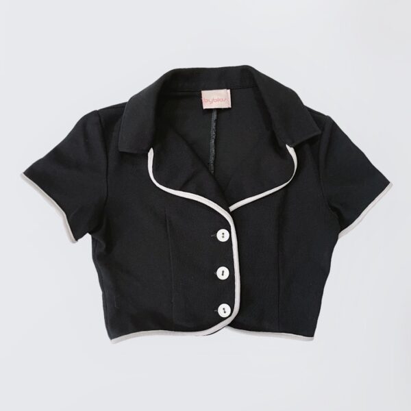 BYBLOS - black cropped shirt top with contrasting edge and buttons - Image 4