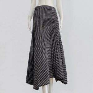 ISSEY MIYAKE - vintage 90s navy blue asymmetric pleated maxi skirt with stripes