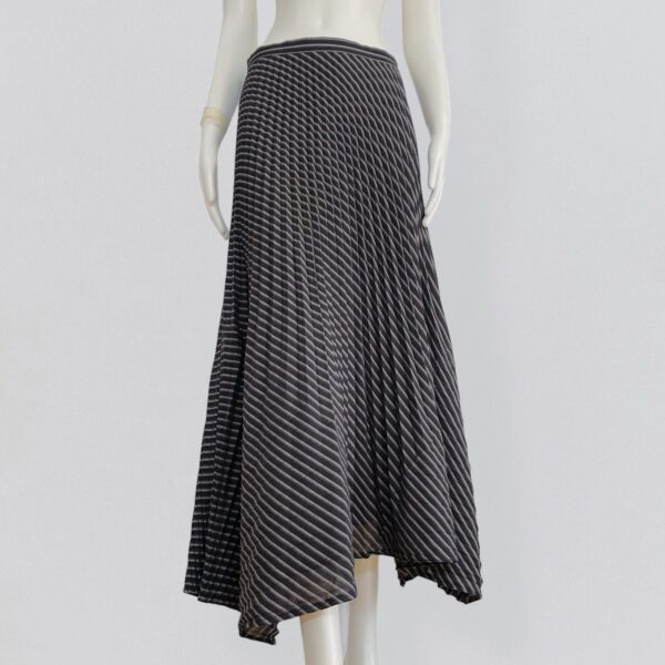 ISSEY MIYAKE - vintage 90s navy blue asymmetric pleated maxi skirt with stripes