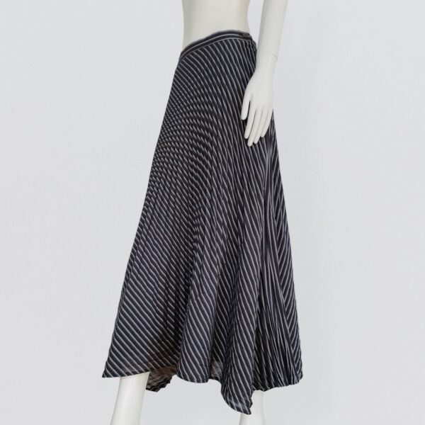 ISSEY MIYAKE - vintage 90s navy blue asymmetric pleated maxi skirt with stripes 1